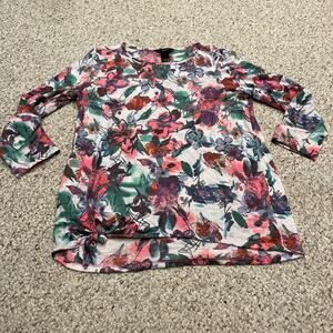 Ali Miles Floral 3/4 Sleeve Tie Front Top Sz M Feminine Cottagecore Casual